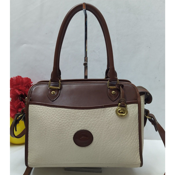 Dooney & Bourke Ivory Pebbled Leather Top Handle Satchel Bag - VTG Made in USA - Picture 1 of 16